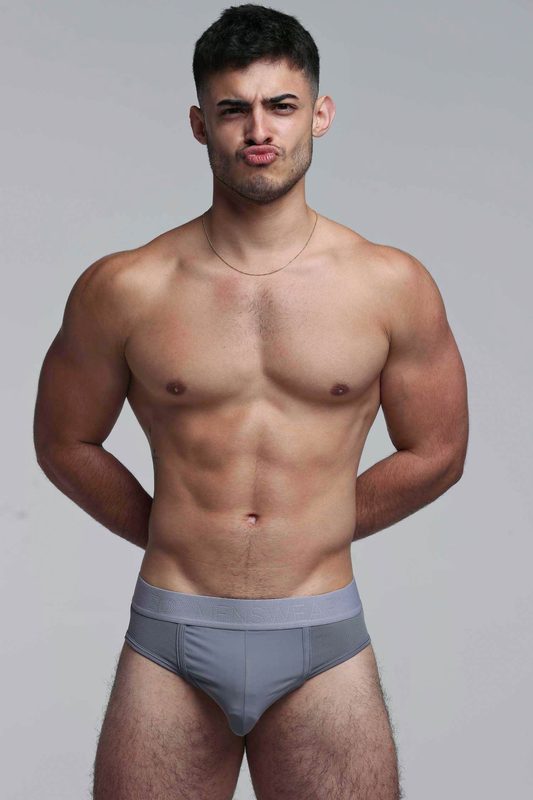 BOX Menswear Mesh Panel Briefs in Regal Grey on sale